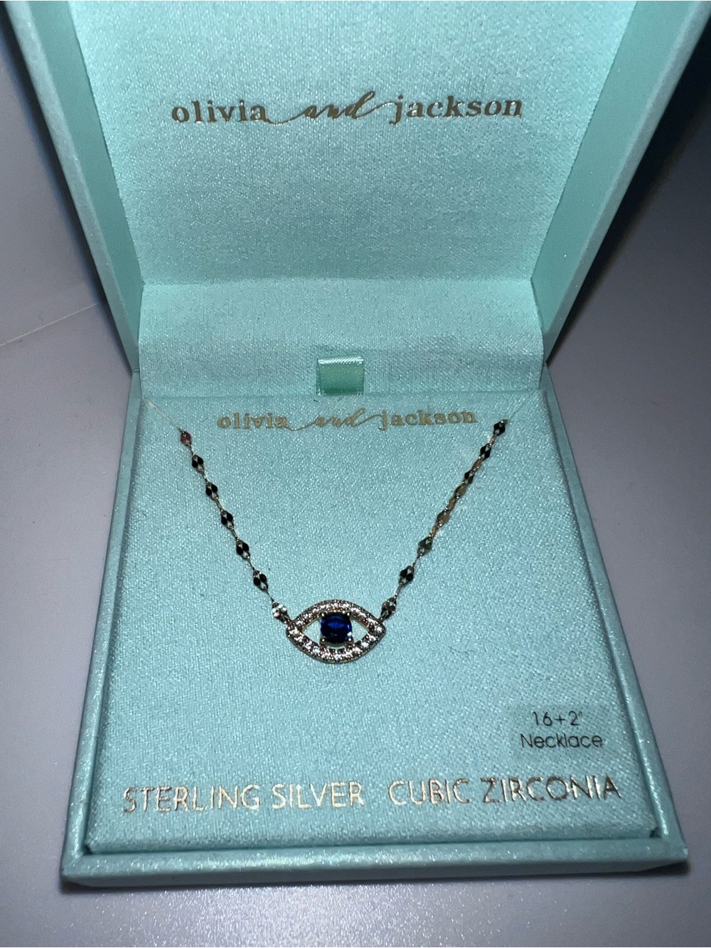 Olivia and Jackson Sterling Silver Cubic Zirconia 16+2"Necklace ecklace Evil Eye